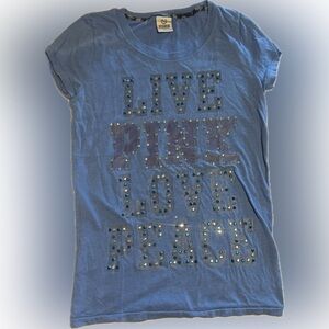 PINK Victoria's Secret Blue Tee with Sequin Accents